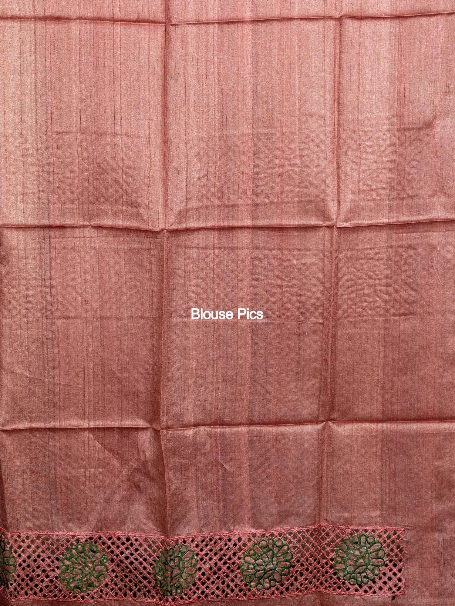 Wonderful Fern Green Embroidered Cutwork Tussar Silk Saree - WeaversIndia