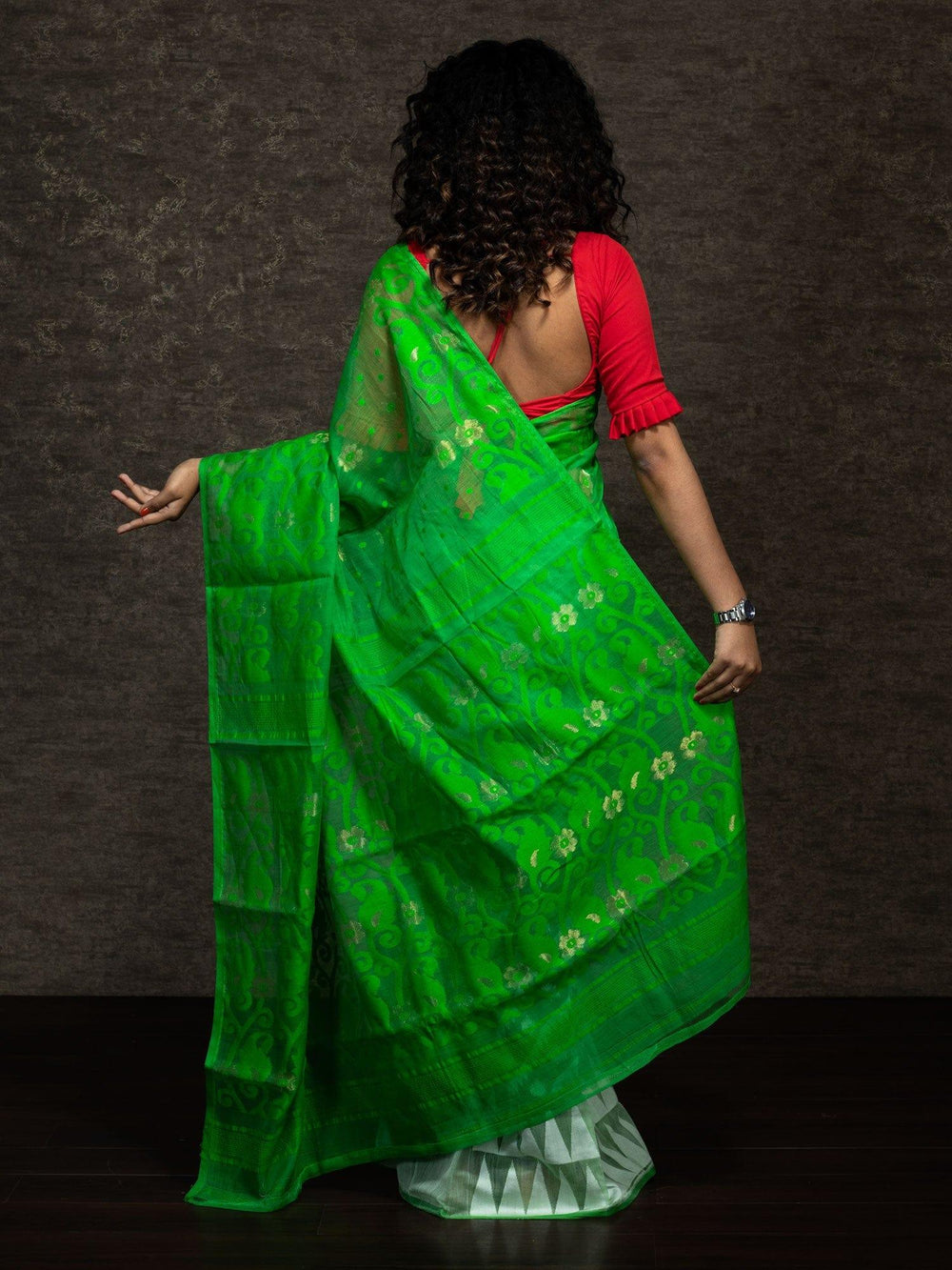 Wonderful Half Half Green Mint Soft Dhakai Jamdani Saree - WeaversIndia