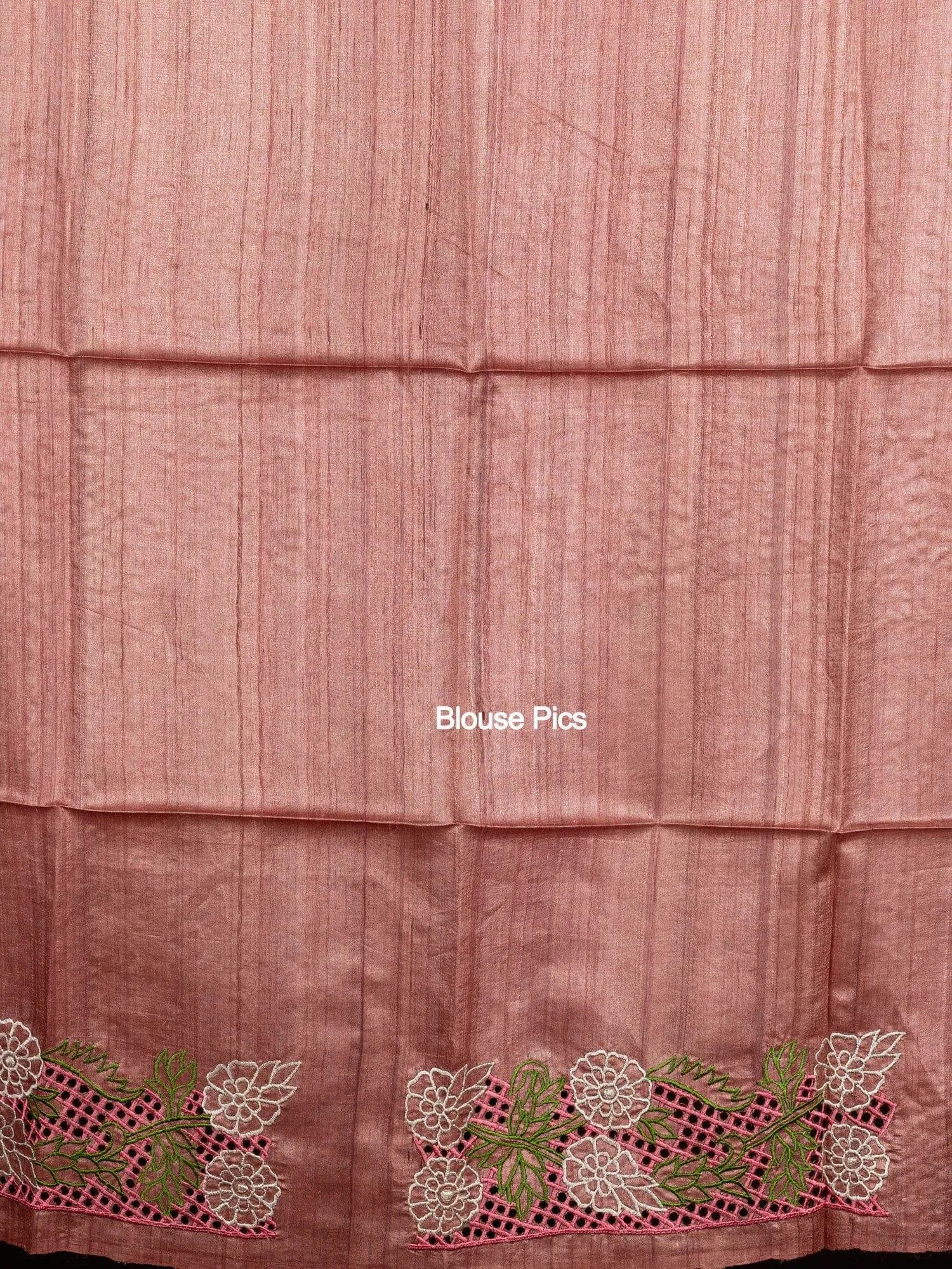 Wonderful Khaki Embroidered Cutwork Tussar Silk Saree - WeaversIndia