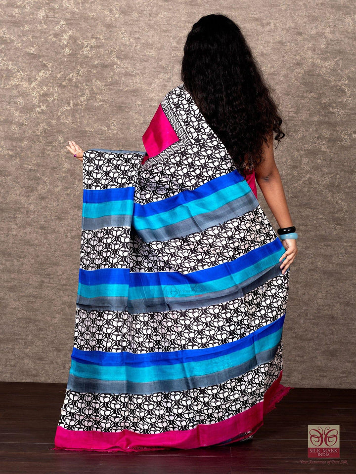 Wonderful Multi Color Par Anchal Block Printed Silk Saree Offer Price - WeaversIndia