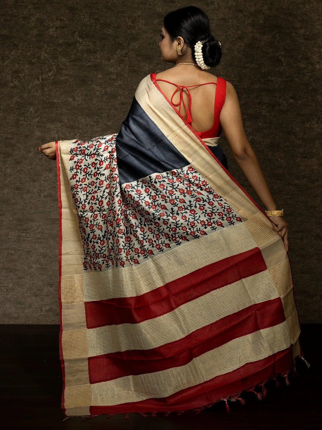 Wonderful Multi Color Par Anchal Block Printed Tussar Silk Saree - WeaversIndia