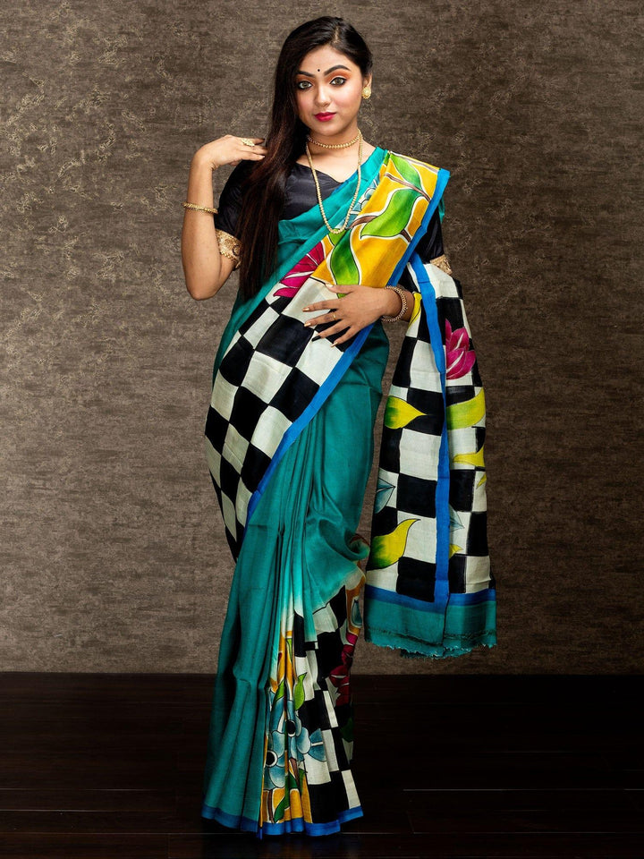 Wonderful Par Anchal Hand Painted Murshidabad Silk Saree - WeaversIndia