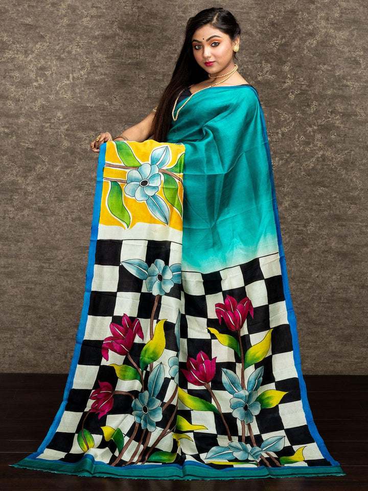 Wonderful Par Anchal Hand Painted Murshidabad Silk Saree - WeaversIndia