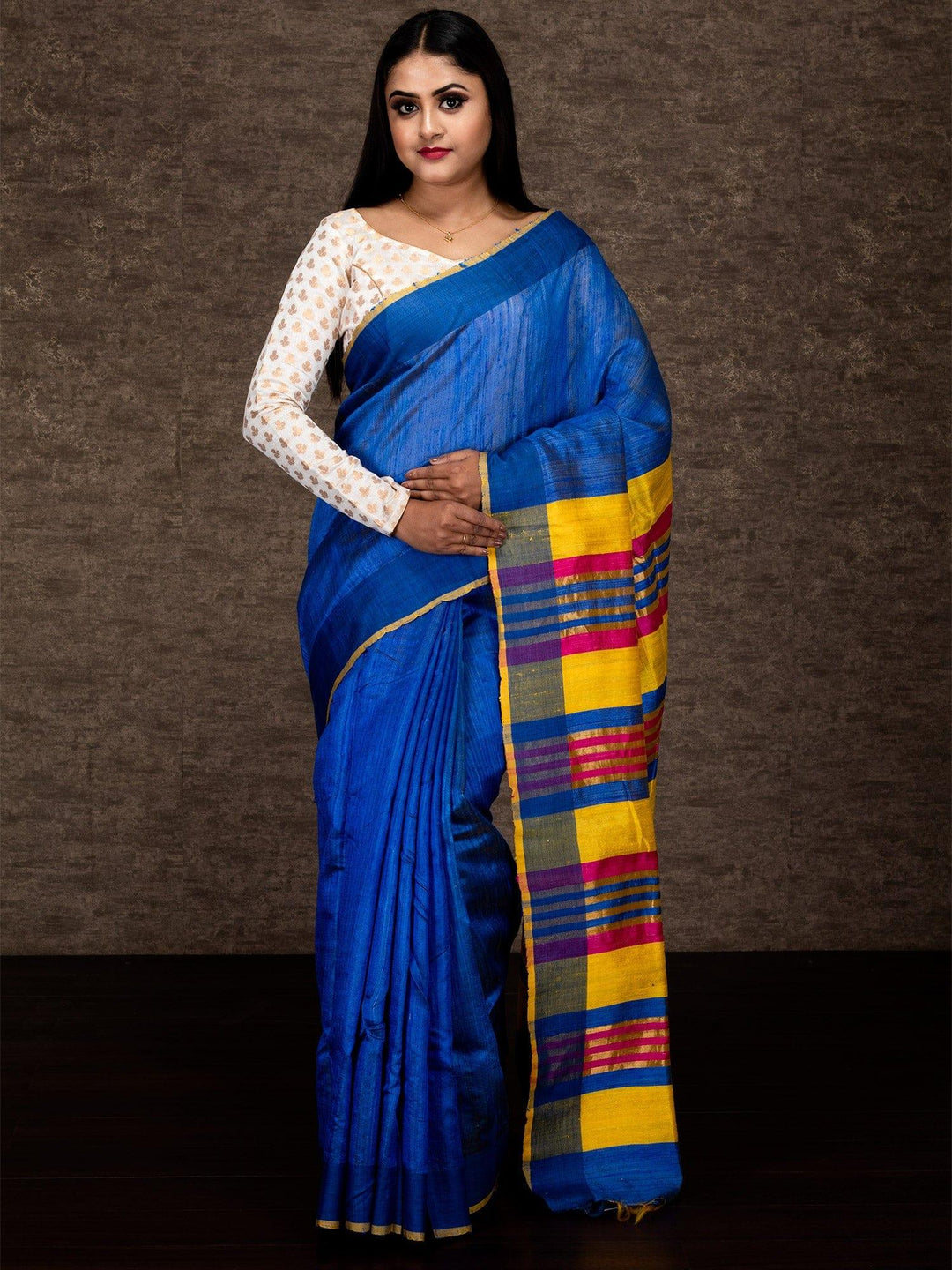 Wonderful Royal Blue Par Anchal Dupien Silk Saree - WeaversIndia