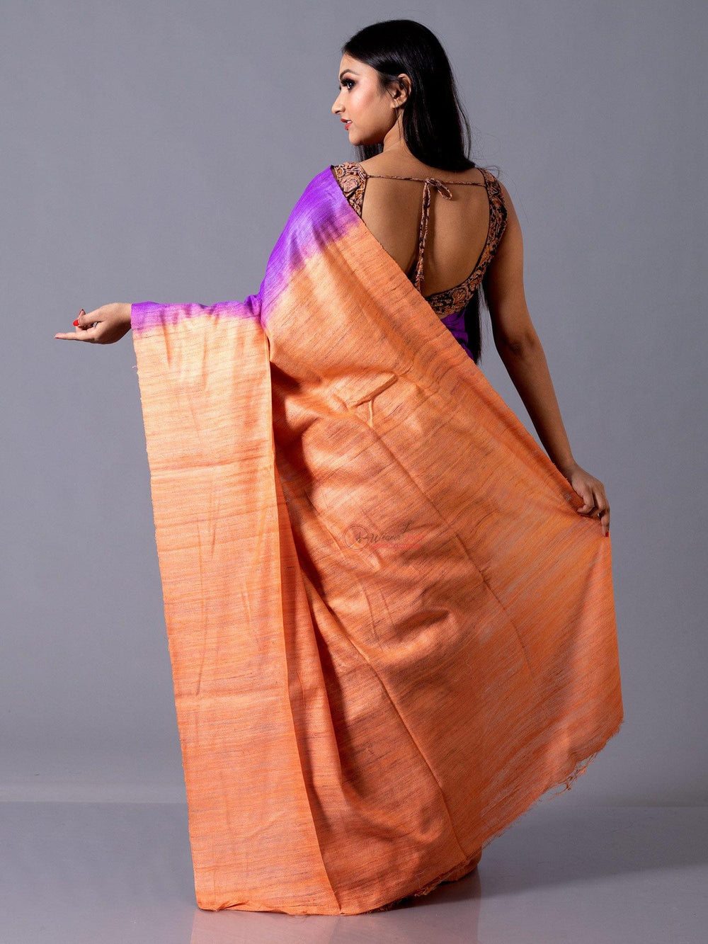 Wonderful Violet With Tea Rose Body Anchal Ghicha Silk Saree - WeaversIndia