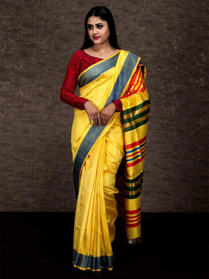 Wonderful Yellow Par Anchal Dupien Silk Saree - WeaversIndia