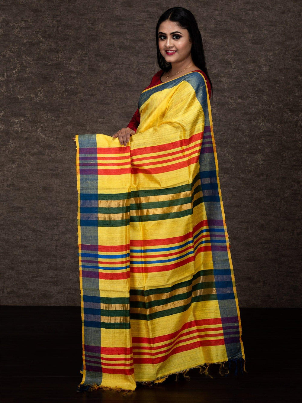 Wonderful Yellow Par Anchal Dupien Silk Saree - WeaversIndia