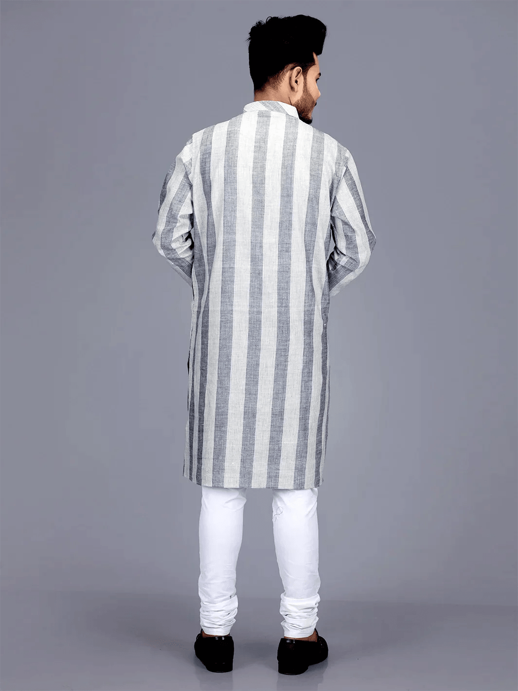 Woven Striped Slim Fit Handwoven Cotton Men Kurta - WeaversIndia