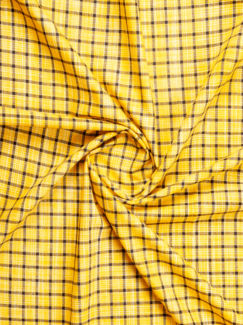 Yellow Black Checks Handwoven Organic Cotton Fabric 44 Inch Width - WeaversIndia