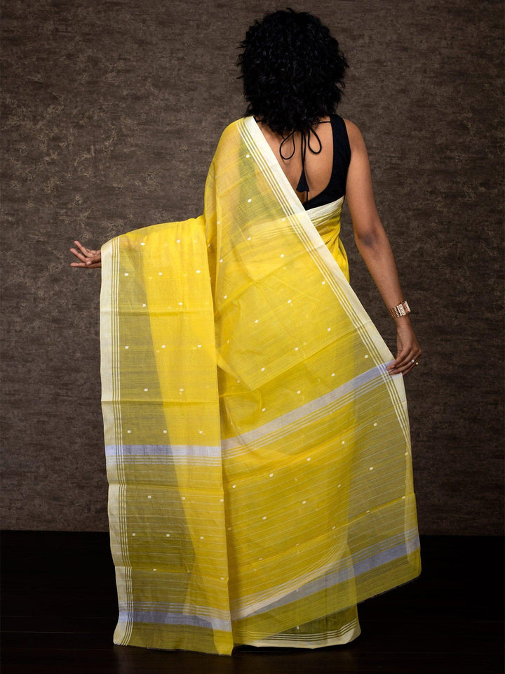 Yellow Chanderi Silk Jamdani Saree - WeaversIndia