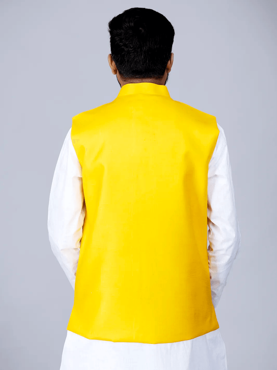 Yellow Handwoven Cotton Modi Jacket - WeaversIndia