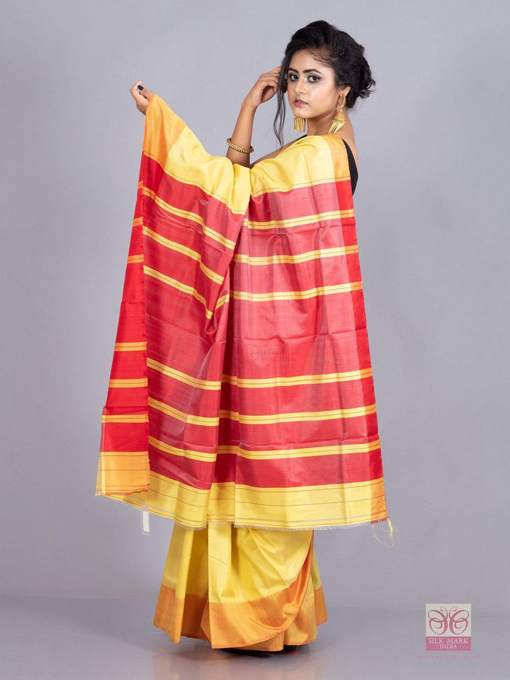 Yellow Rose Colour Par Anchal Bishnupuri Katan Silk Saree - WeaversIndia
