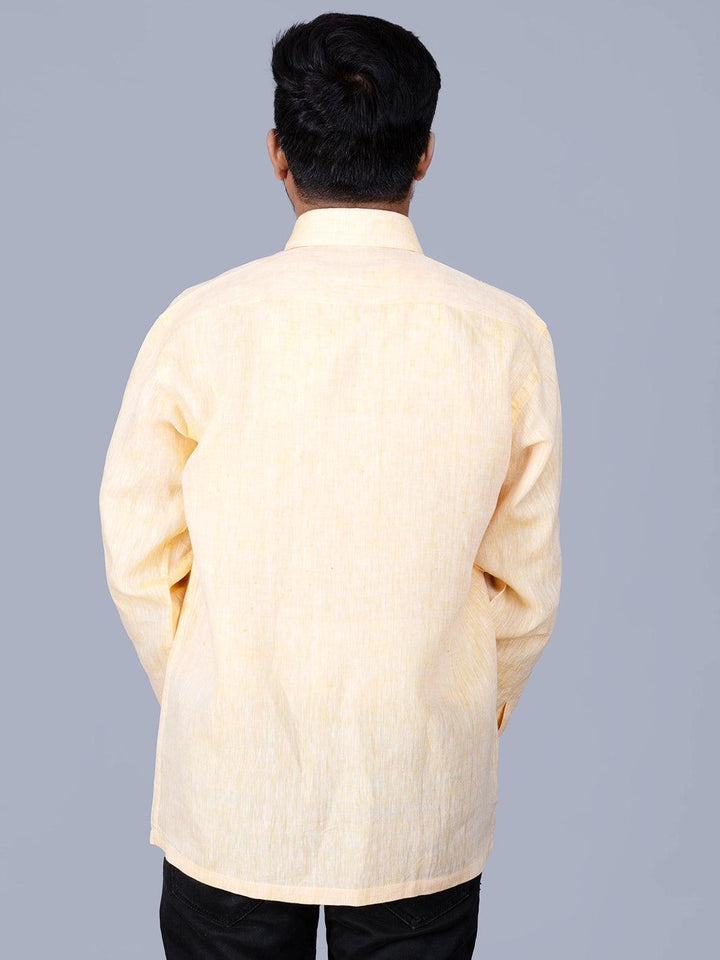 Yellow Solid Handwoven Linen Men Full Sleeves Shirt - WeaversIndia
