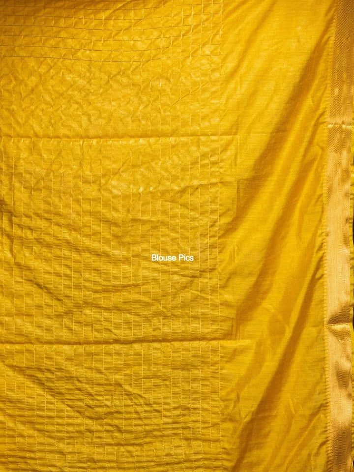 Yellow Woven Jari Checks Bhagalpuri Silk Saree - WeaversIndia