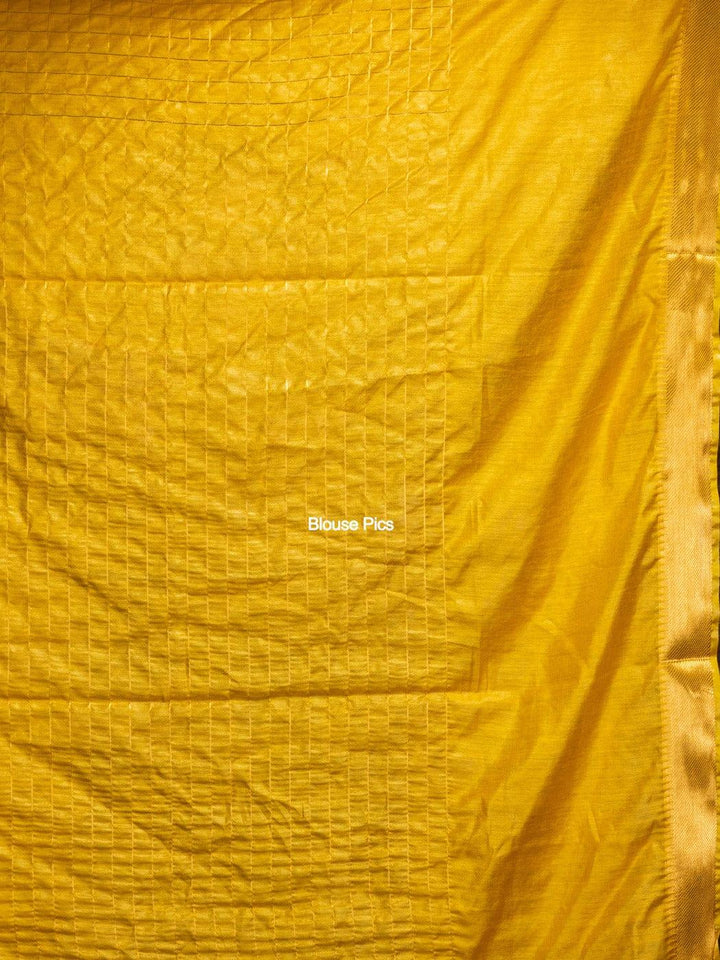 Yellow Woven Jari Checks Bhagalpuri Silk Saree - WeaversIndia