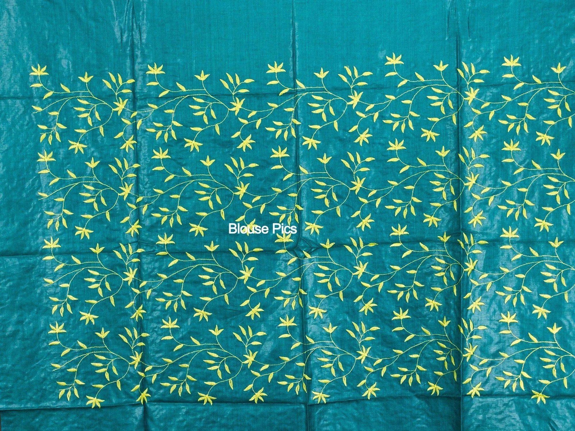 Yelow Allover Embroidered Tussar Silk Saree - WeaversIndia